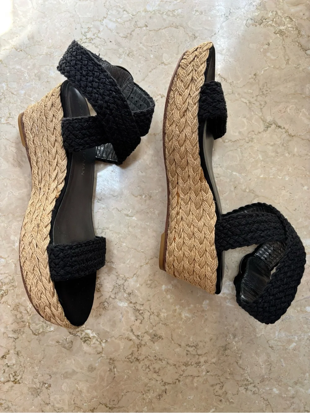 Stuart Weitzman Black Braided Espadrille Wedge Sandals